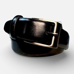 Men's Black Genuine Leather Belt Silver Buckle XL 42-44 Dress Belt